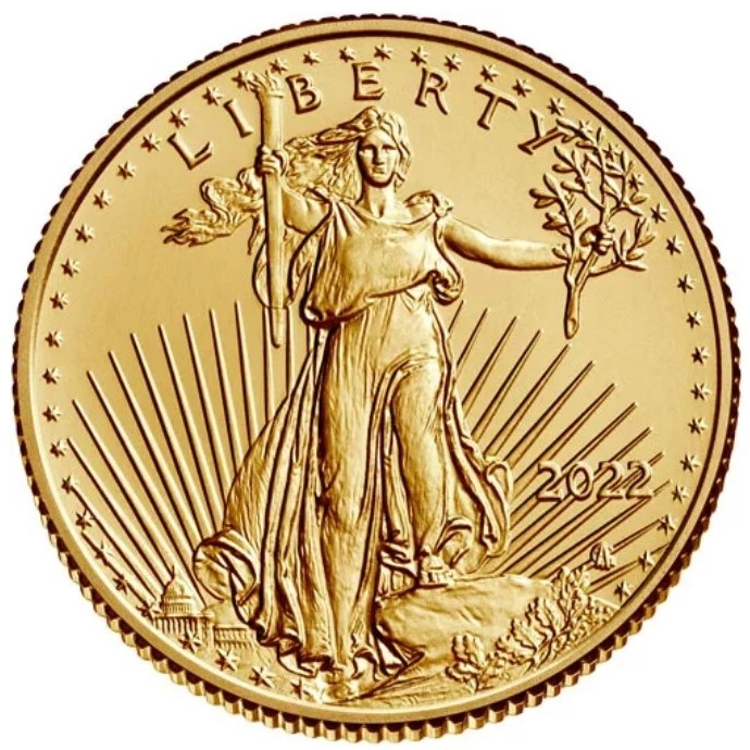 Moeda de Ouro Águia Americana de 1/10oz 2022