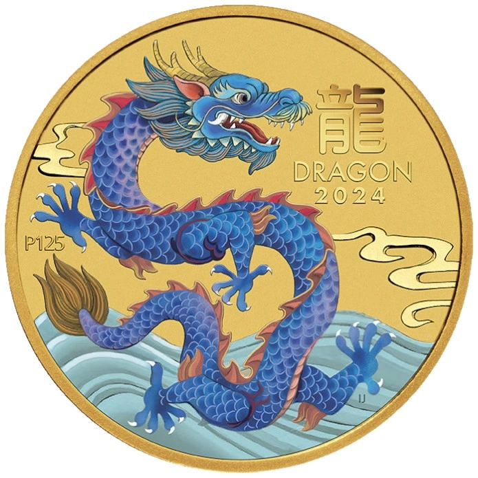 2024 1/20oz Perth Mint Year of the Dragon Coloured Gold Coin