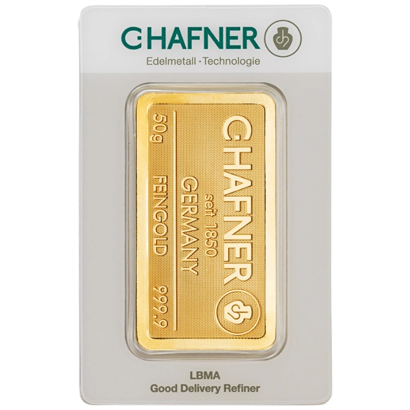 C. Hafner 50 Gram Gold Minted Bar