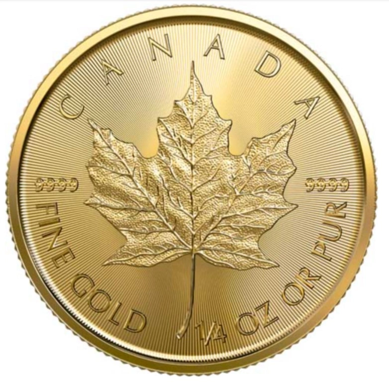 Moeda de ouro Maple Canadiana de quarto de onça 2023