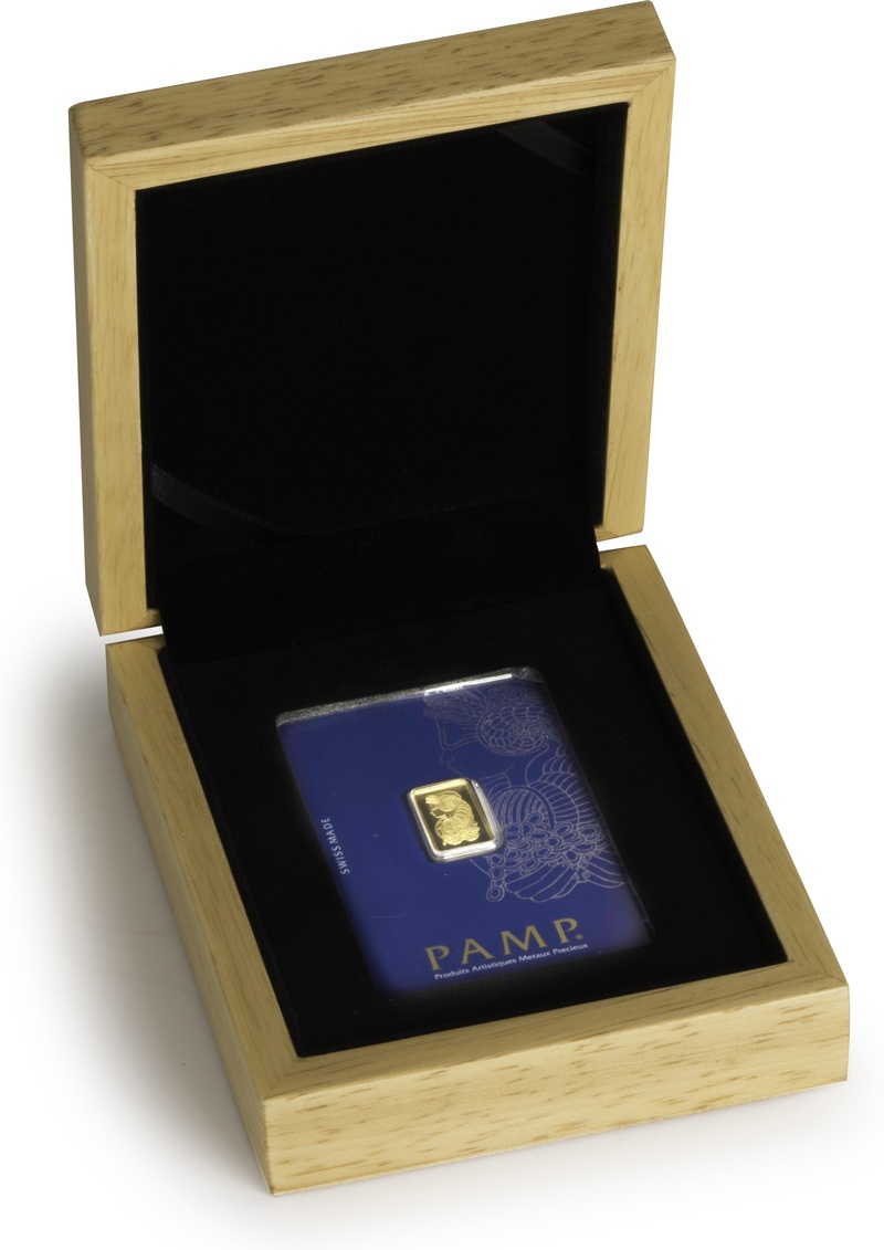 Barra de Ouro de 2.5g PAMP com caixa de presente