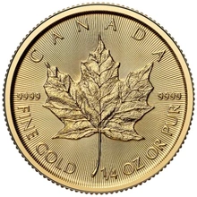 Moeda de Ouro Maple Canadiana de 1/4 onça 2025