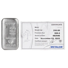 Barra de Prata de 250g Metalor