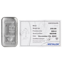 Barra de Prata de 250g Metalor