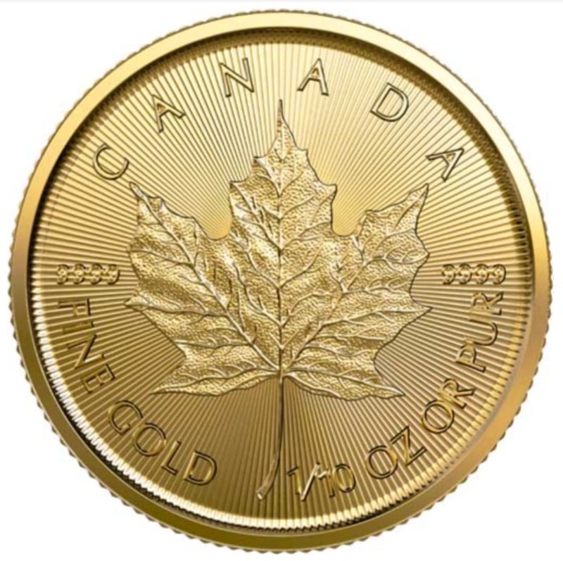 Moeda de ouro Maple Canadiana de decimo de onça 2023