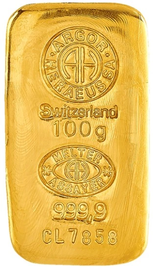 Argor-Heraeus 100 Gram Gold Bullion Cast Bar