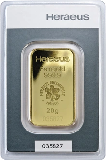 Barra de Ouro de 20g Heraeus