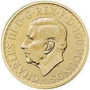 Moeda de ouro Britânia de uma onça do Rei Carlos III de 2023