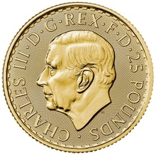 Moeda de ouro Britânia de Quarto de onça do Rei Carlos III de 2023