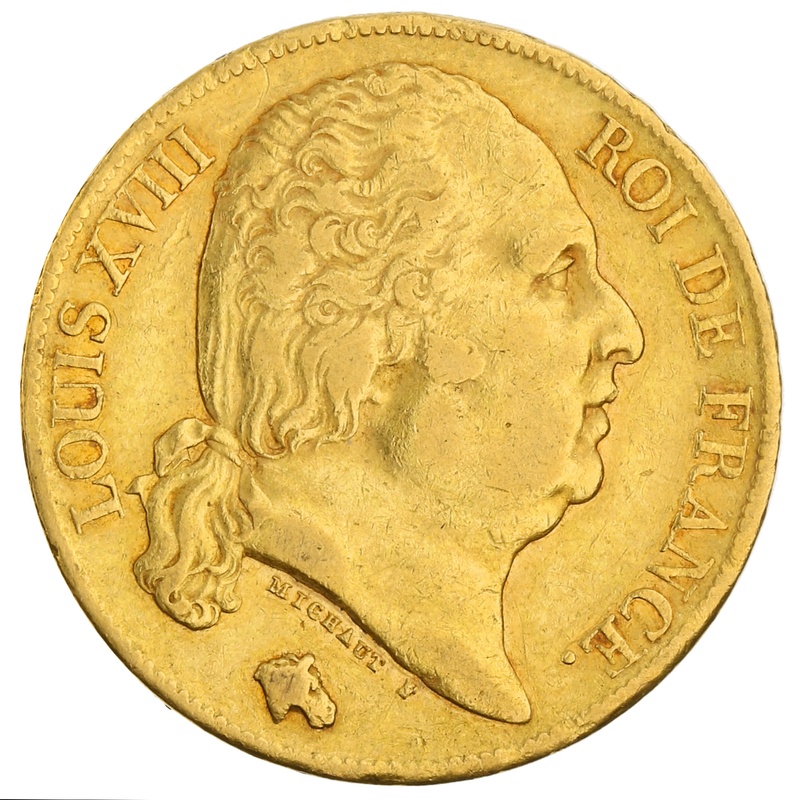 20 French Francs - Louis XVIII Bare Head