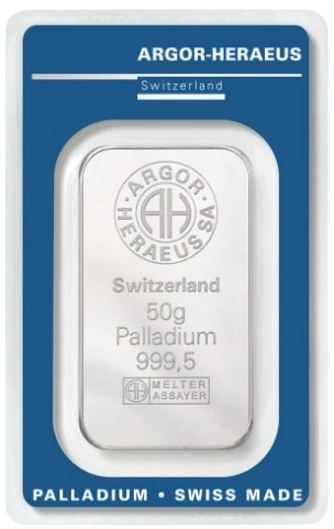 Barra de Paládio de 50g Argor-Heraeus