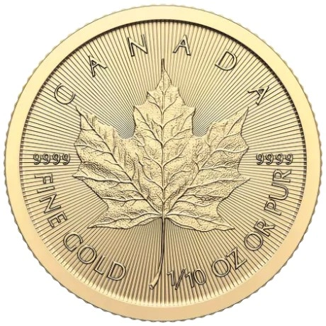 Moeda de Ouro Maple Canadiana de 1/10 onça 2024