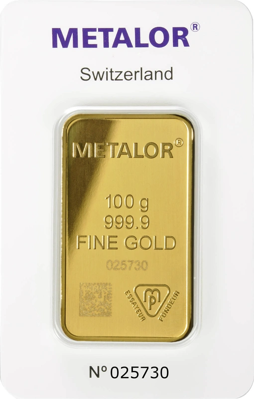 100g Gold Bar Metalor Minted