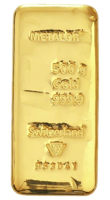 Barra de Ouro fundida de 500g Metalor