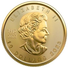 Moeda de ouro Maple Canadiana de quarto de onça 2023