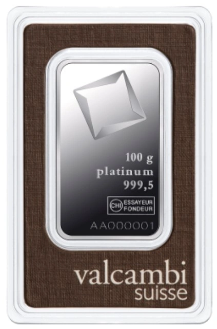 Valcambi 100 Gram Platinum Bar Minted