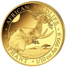 Moeda de ouro de décimo de onça do elefante somaliano de 2023