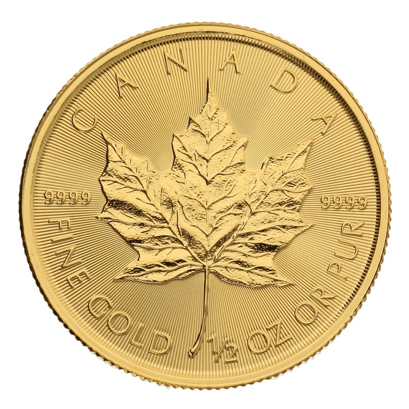 Moeda de ouro Canadiana Maple de meia onça de 2022