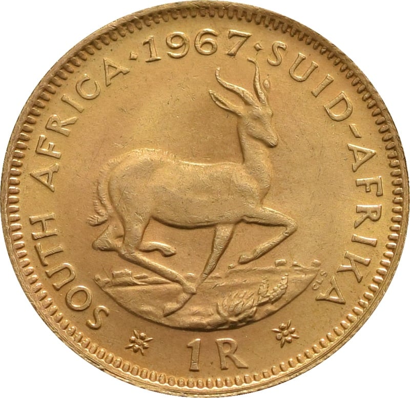 Moeda de ouro de 1 Rand da África do Sul