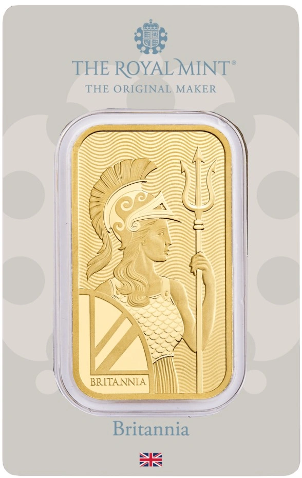 Barra de ouro com cunho da Britannia de 1 oz