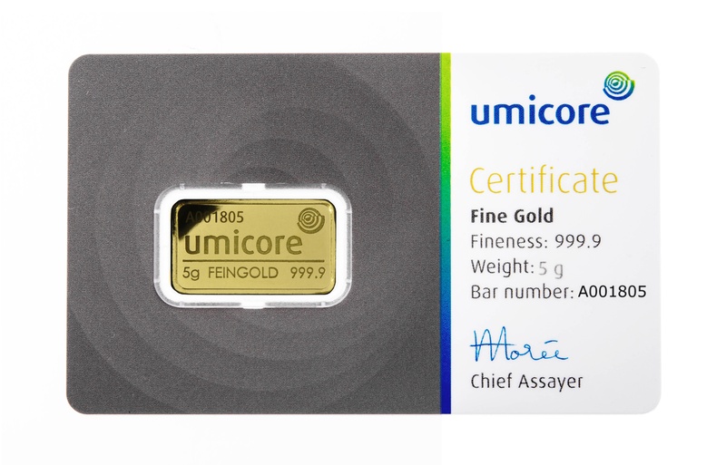 Umicore 5 Gram Gold Bar