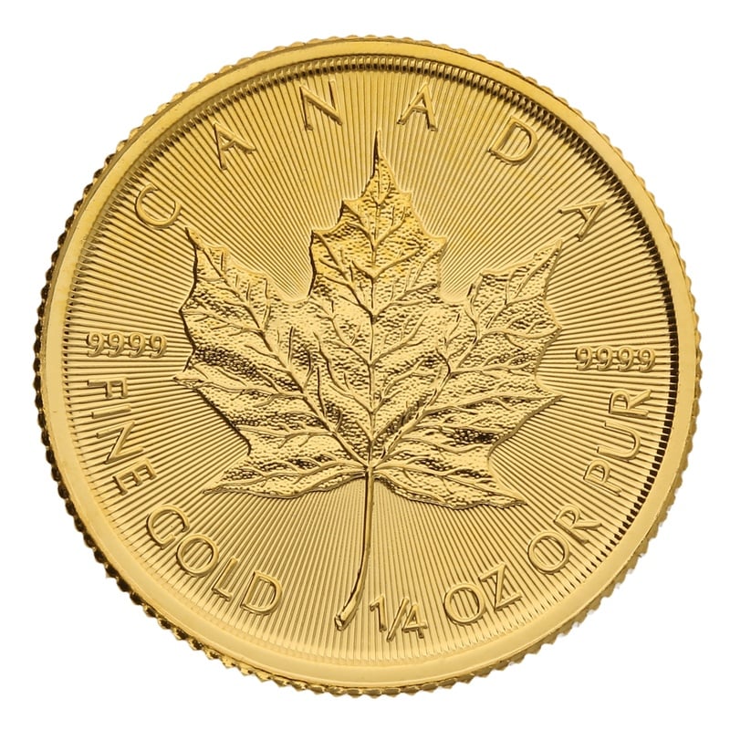 Moeda de ouro Canadiana Maple de Quarto de onça de 2022