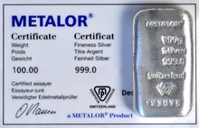 Barra de Prata de 100g Metalor