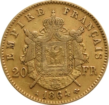 20 Francos Franceses - Cabeça Laureada de Napoleão III