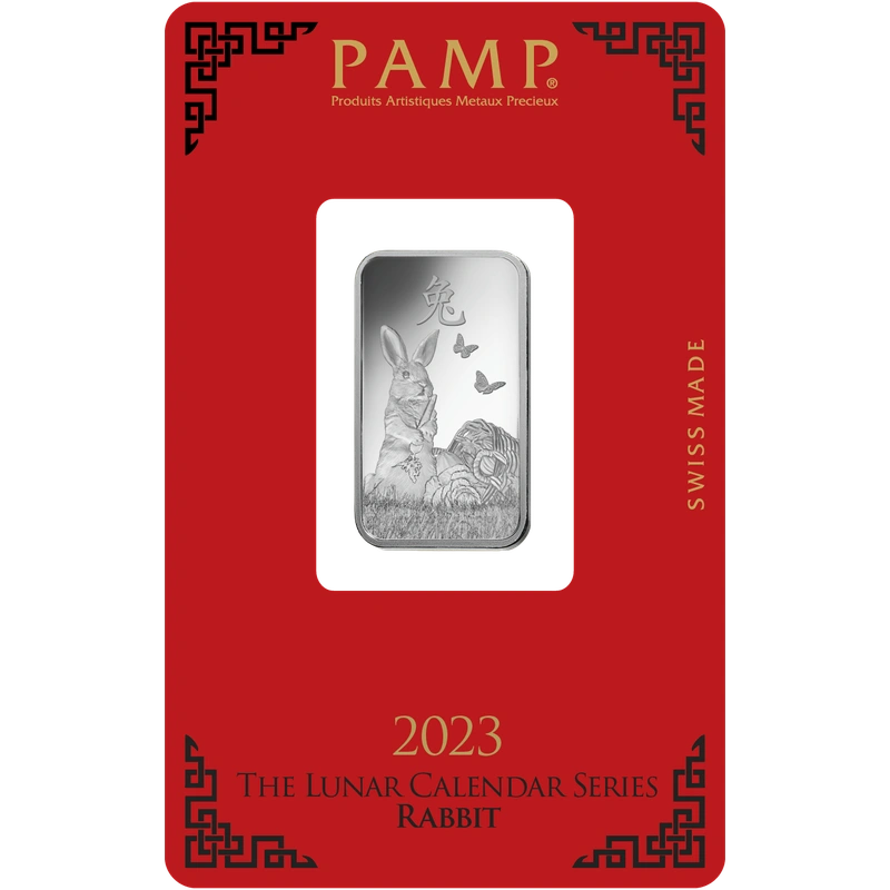 2023 PAMP 10 Gram Silver Year of the Rabbit Bar Minted