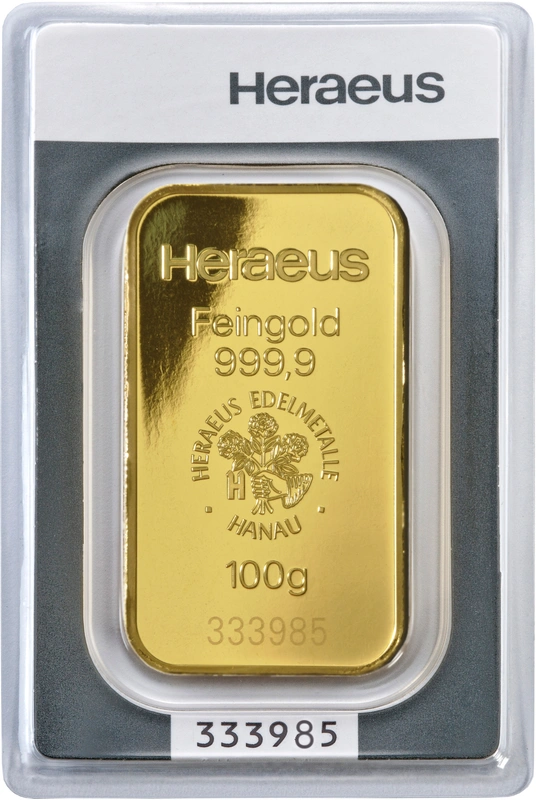 100g Gold Bar Heraeus Minted