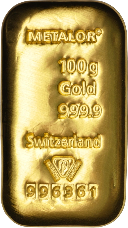 100g Gold Bar Metalor Cast