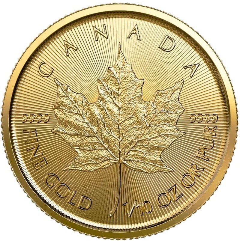 Moeda de ouro Canadiana Maple de Decimo de onça de 2022